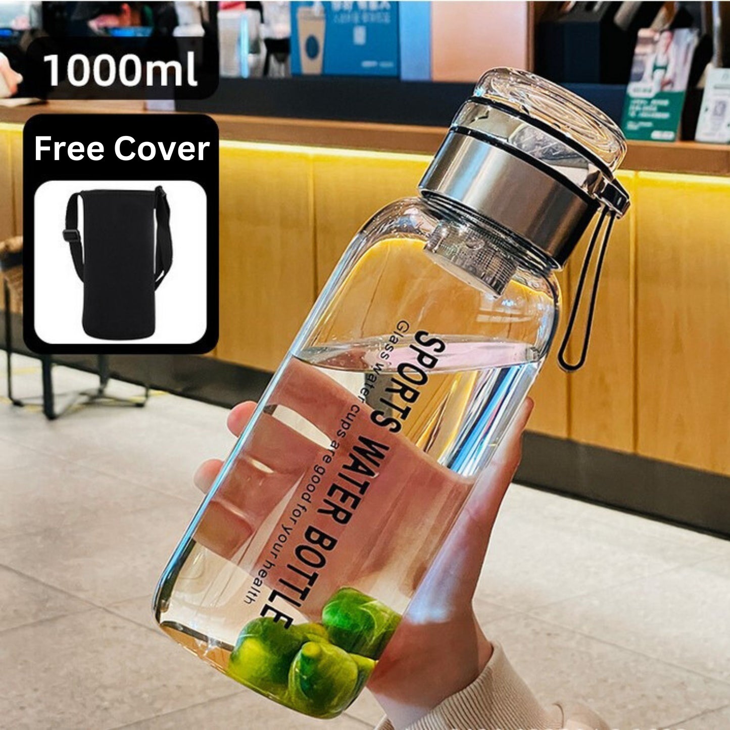 Premium High Borosilicate Glass Sports Water Bottle