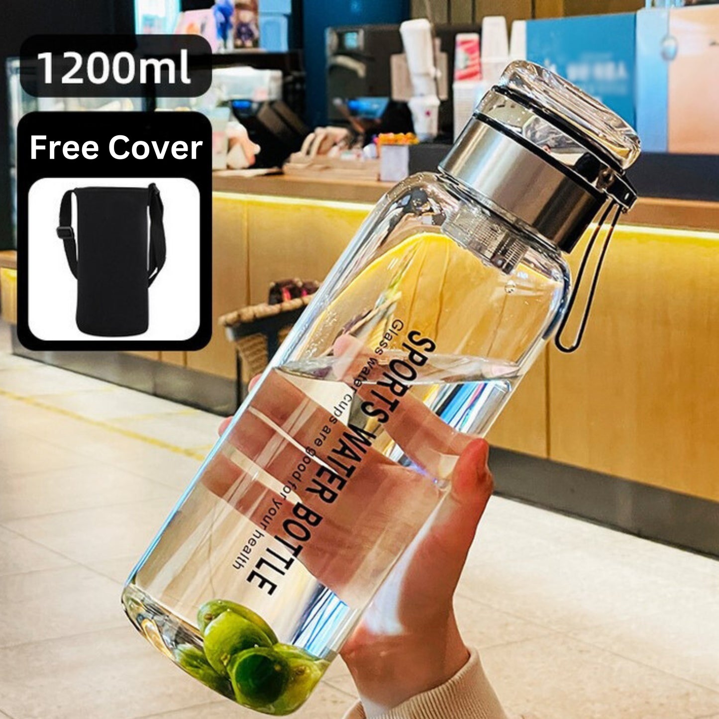 Premium High Borosilicate Glass Sports Water Bottle