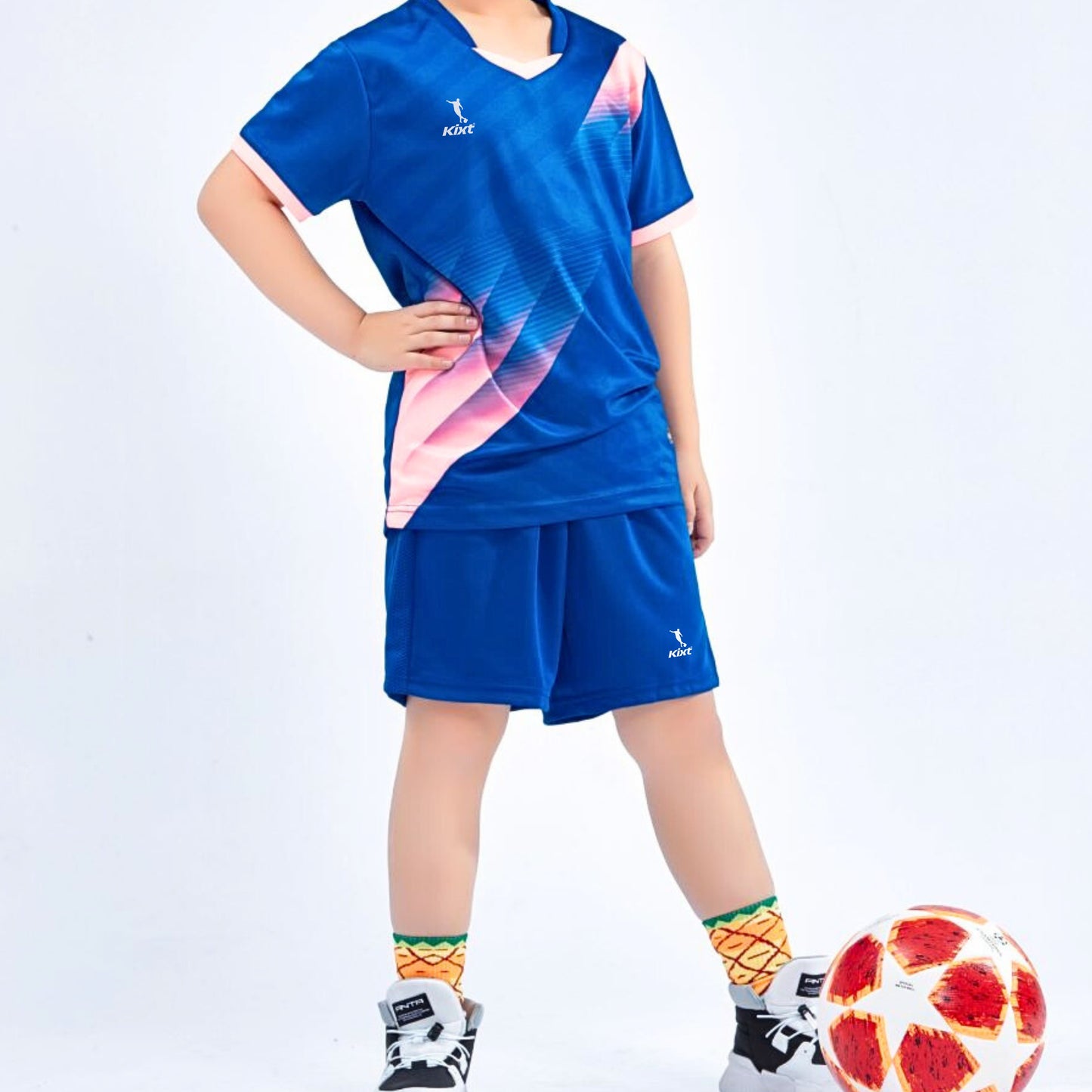 Kids Football Kits M8620 [NAVY/Pink] - Boys/Girls Football Kits (Jersey & Shorts)