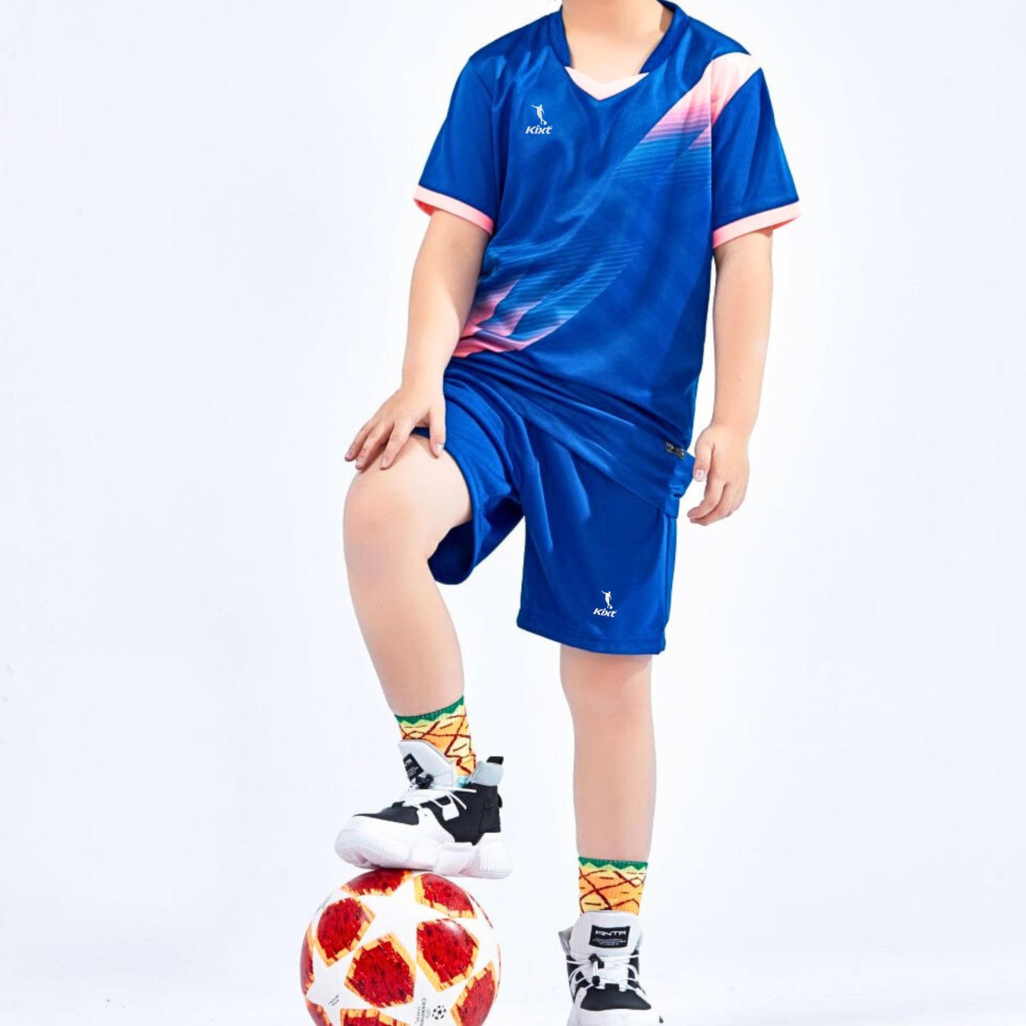 Kids Football Kits M8620 [NAVY/Pink] - Boys/Girls Football Kits (Jersey & Shorts)