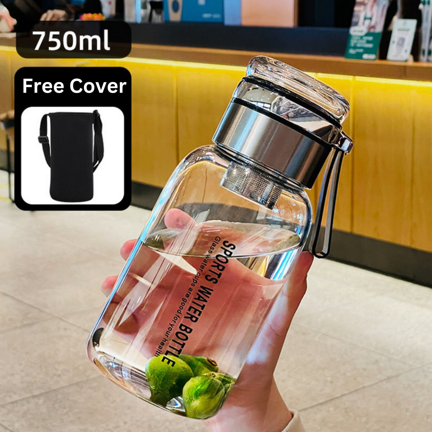 Premium High Borosilicate Glass Sports Water Bottle